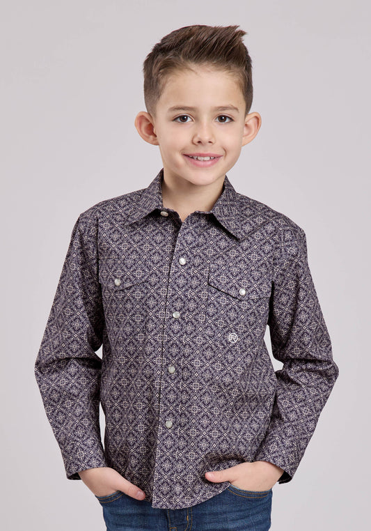 Roper Boys Long Sleeve Snap Plum Foulard Western Shirt