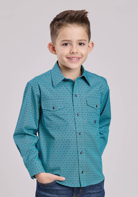 Roper Boys Roper Aztec Diamond Geo Long Sleeve Snap Shirt