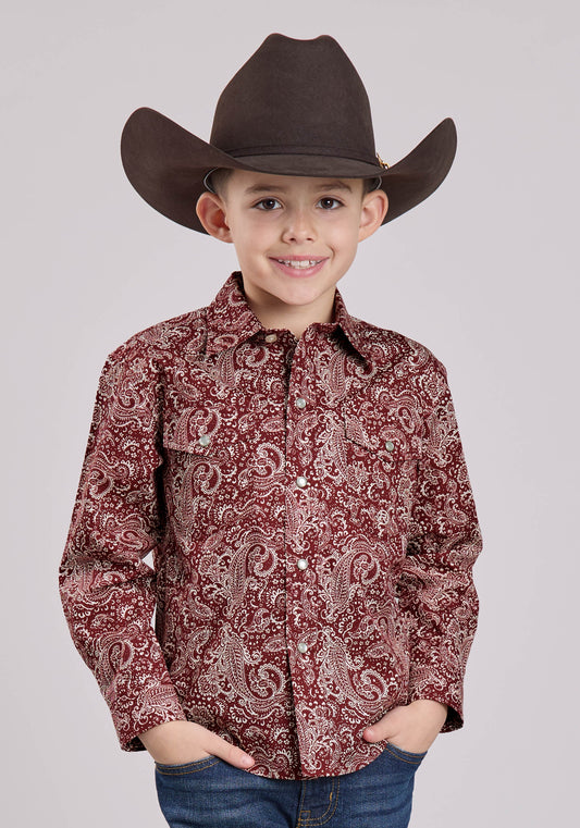 Roper Boys Long Sleeve Snap Plume Paisley Western Shirt
