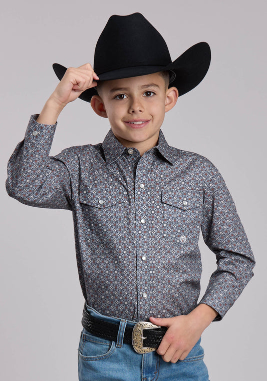 Roper Boys Roper Smoke Medallion Western Snap Shirt