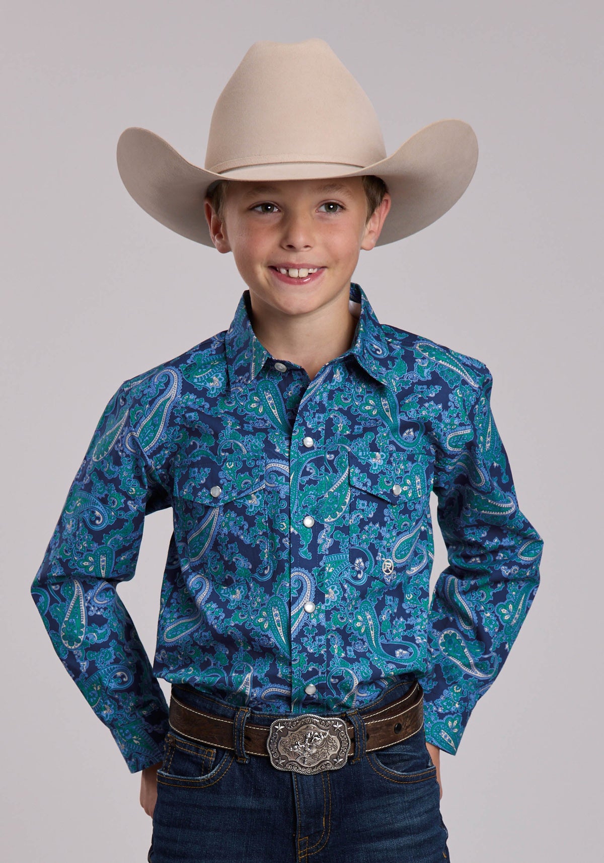 Roper Boys Roper Deep Sea Medallion Western Snap Shirt