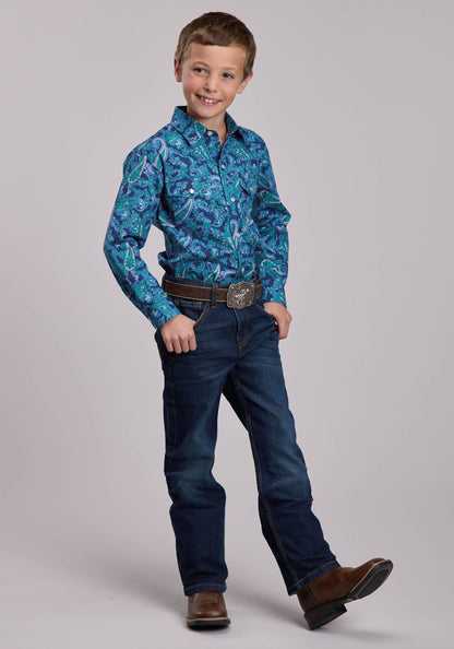 Roper Boys Roper Deep Sea Medallion Western Snap Shirt