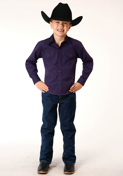 Roper Boys Long Sleeve Snap Solid Black Fill  Purple Western Shirt