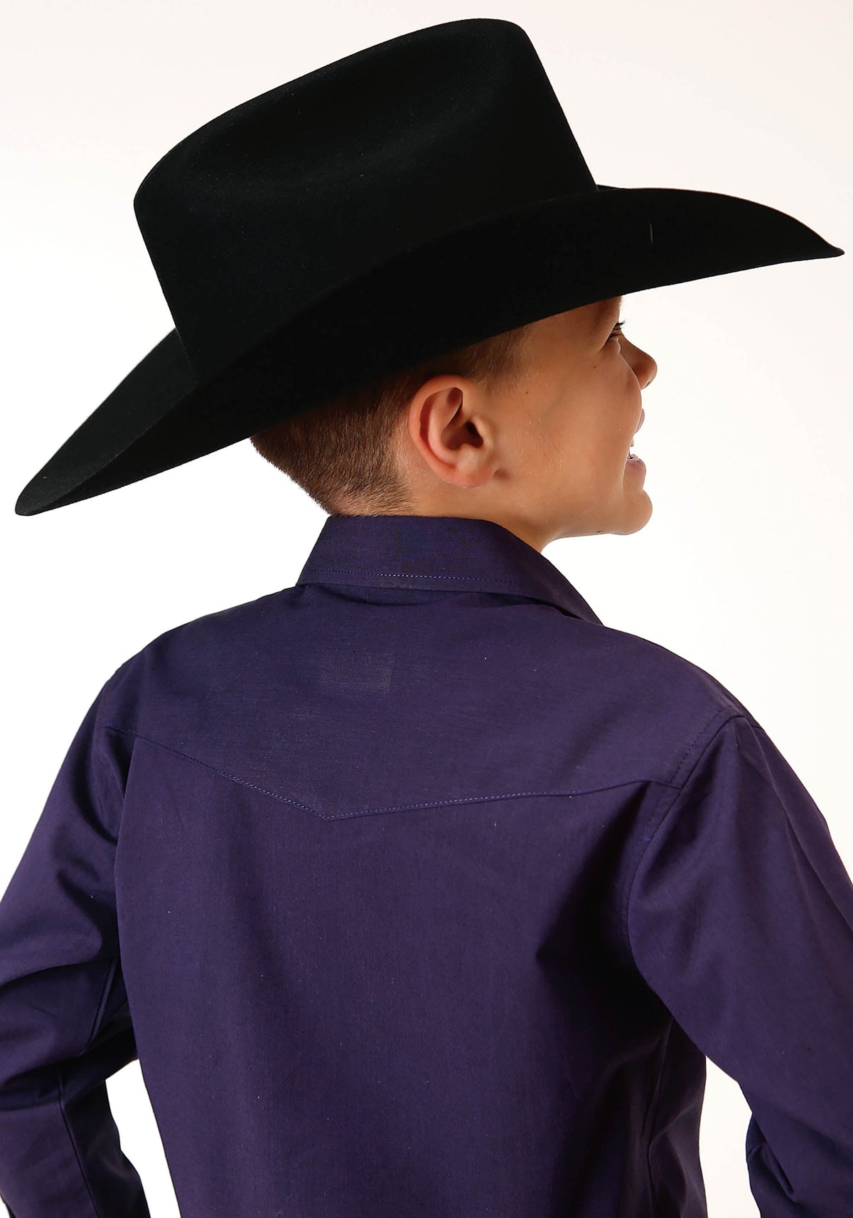 Roper Boys Long Sleeve Snap Solid Black Fill  Purple Western Shirt