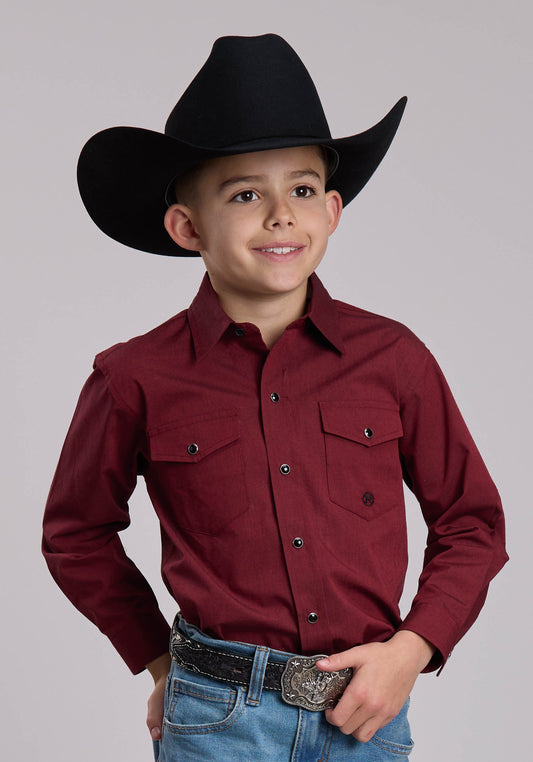 Roper Boys Roper Solid Black Fill And Red Western Snap Shirt