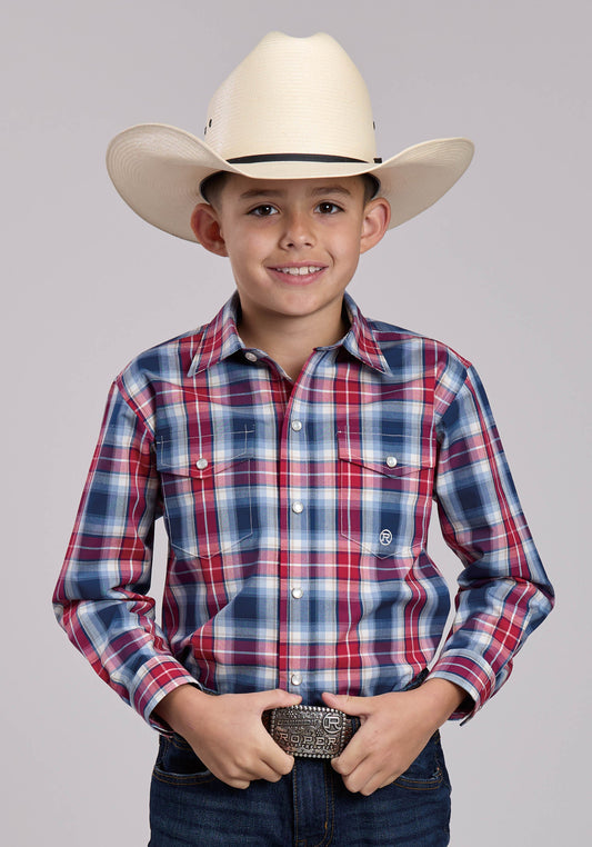 Roper Boys Roper American West Plaid Long Sleeve Snap Shirt
