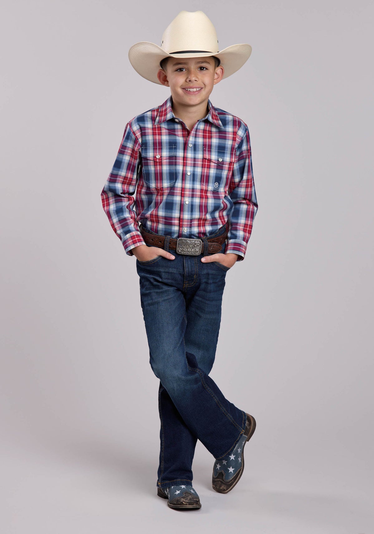 Roper Boys Roper American West Plaid Long Sleeve Snap Shirt