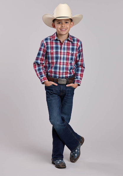 Roper Boys Roper American West Plaid Long Sleeve Snap Shirt