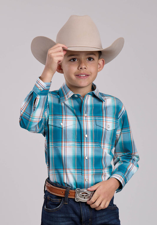 Roper Boys Roper Sunset Plaid Long Sleeve Snap Shirt