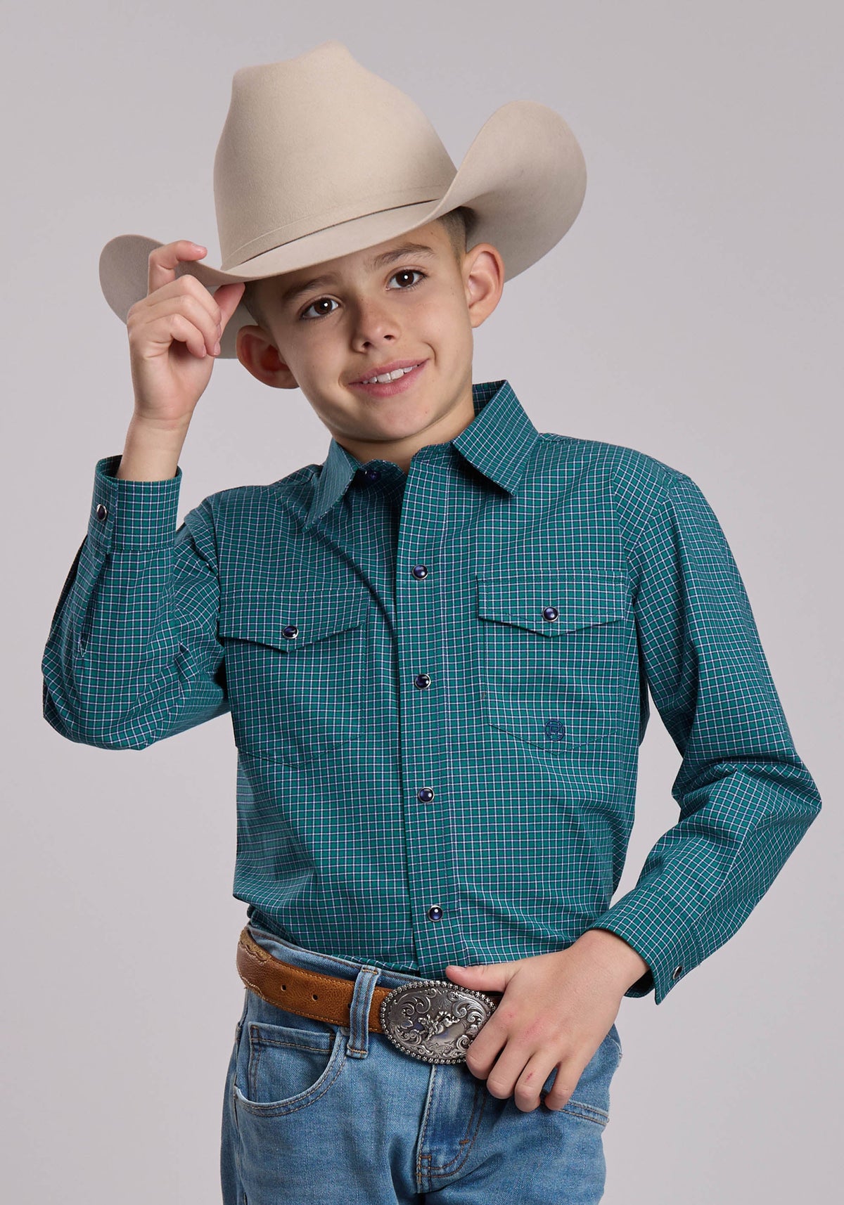 Roper Boys Roper Stretch Check Western Snap Shirt