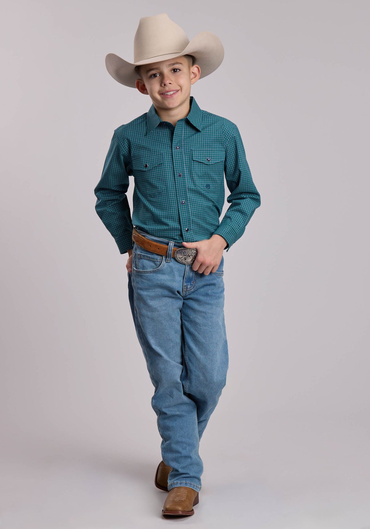Roper Boys Roper Stretch Check Western Snap Shirt