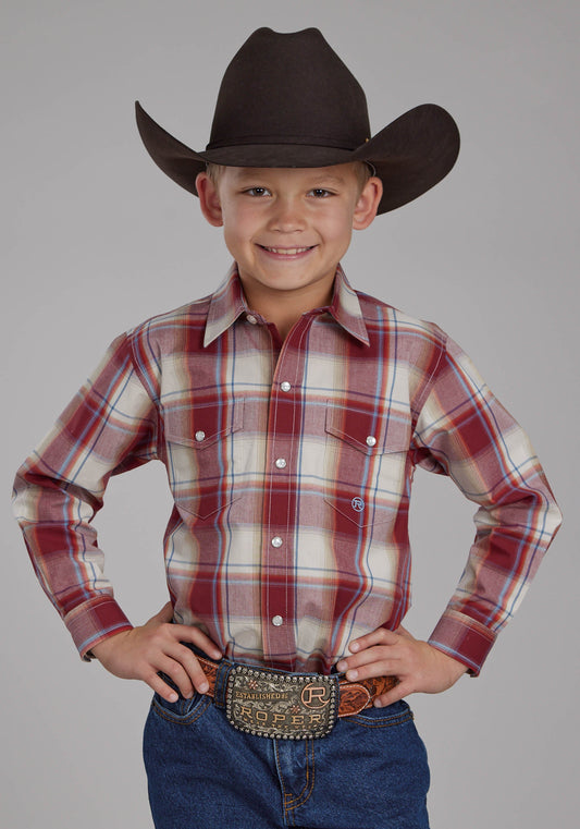 Roper Boys '57 Chevy Plaid Long Sleeve Snap Western Shirt