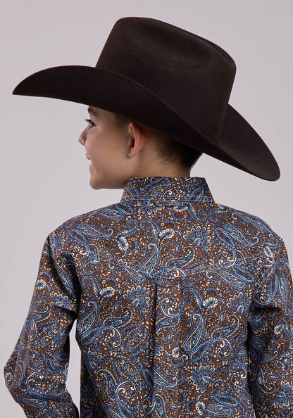 Roper Boys Long Sleeve Button Bluebird Paisley Western Shirt