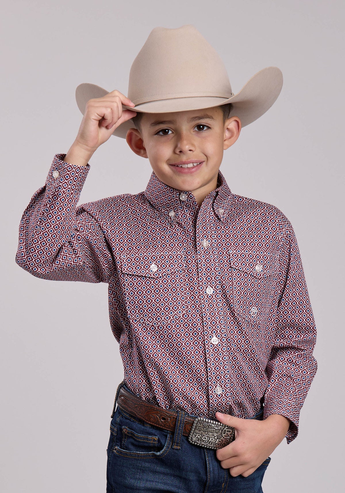 Roper Boys Roper Red Tile Foulard Long Sleeve Button Shirt