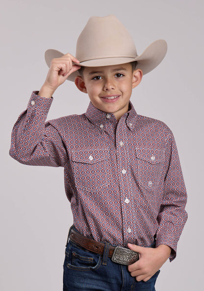 Roper Boys Roper Red Tile Foulard Long Sleeve Button Shirt