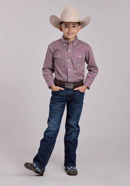 Roper Boys Roper Red Tile Foulard Long Sleeve Button Shirt
