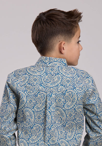 Roper Boys Roper Blue Line Paisley Long Sleeve Button Shirt