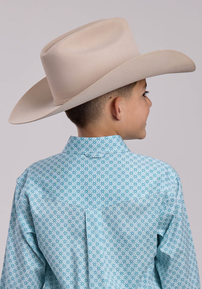 Roper Boys Roper Stretch Four Point Foulard Teal Long Sleeve Button Shirt