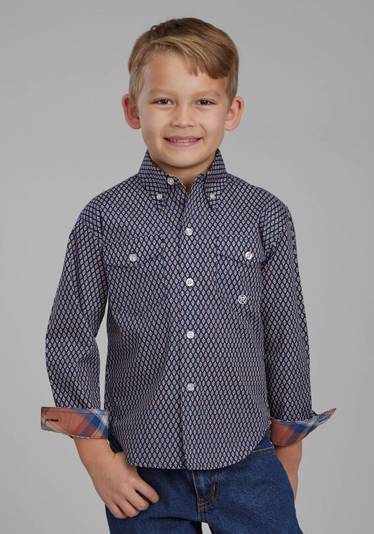 Roper Boys Diamond Eye Geo Long Sleeve Button Western Shirt