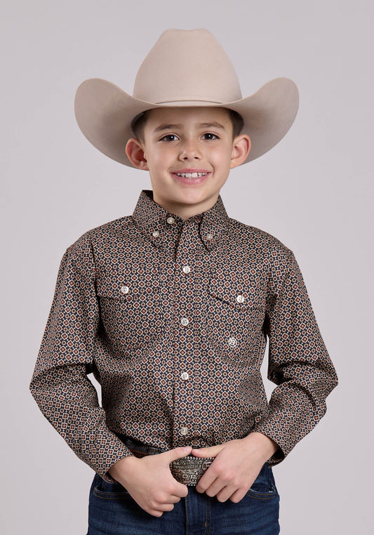 Roper Boys Long Sleeve Button Vintage Foulard Western Shirt