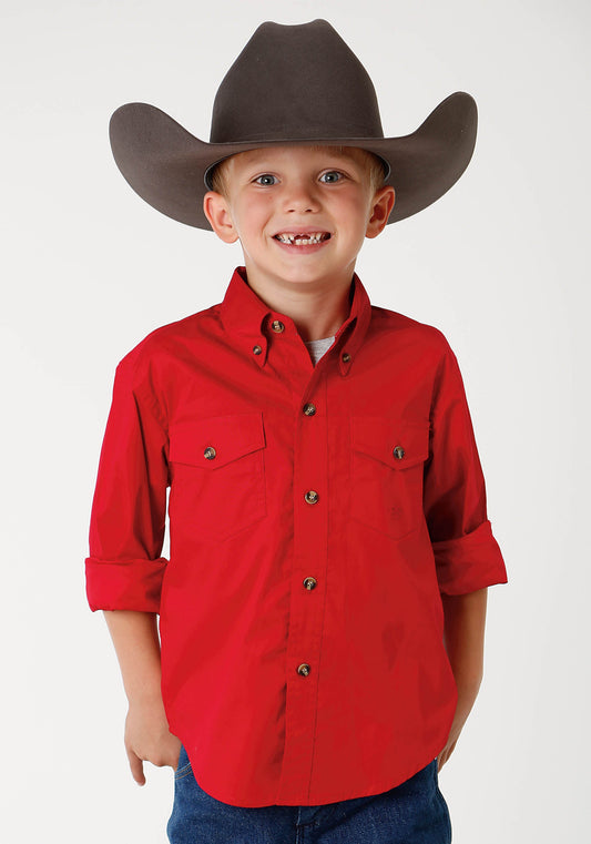 Roper Boys Mens Red Solid Long Sleeve Western Button Shirt
