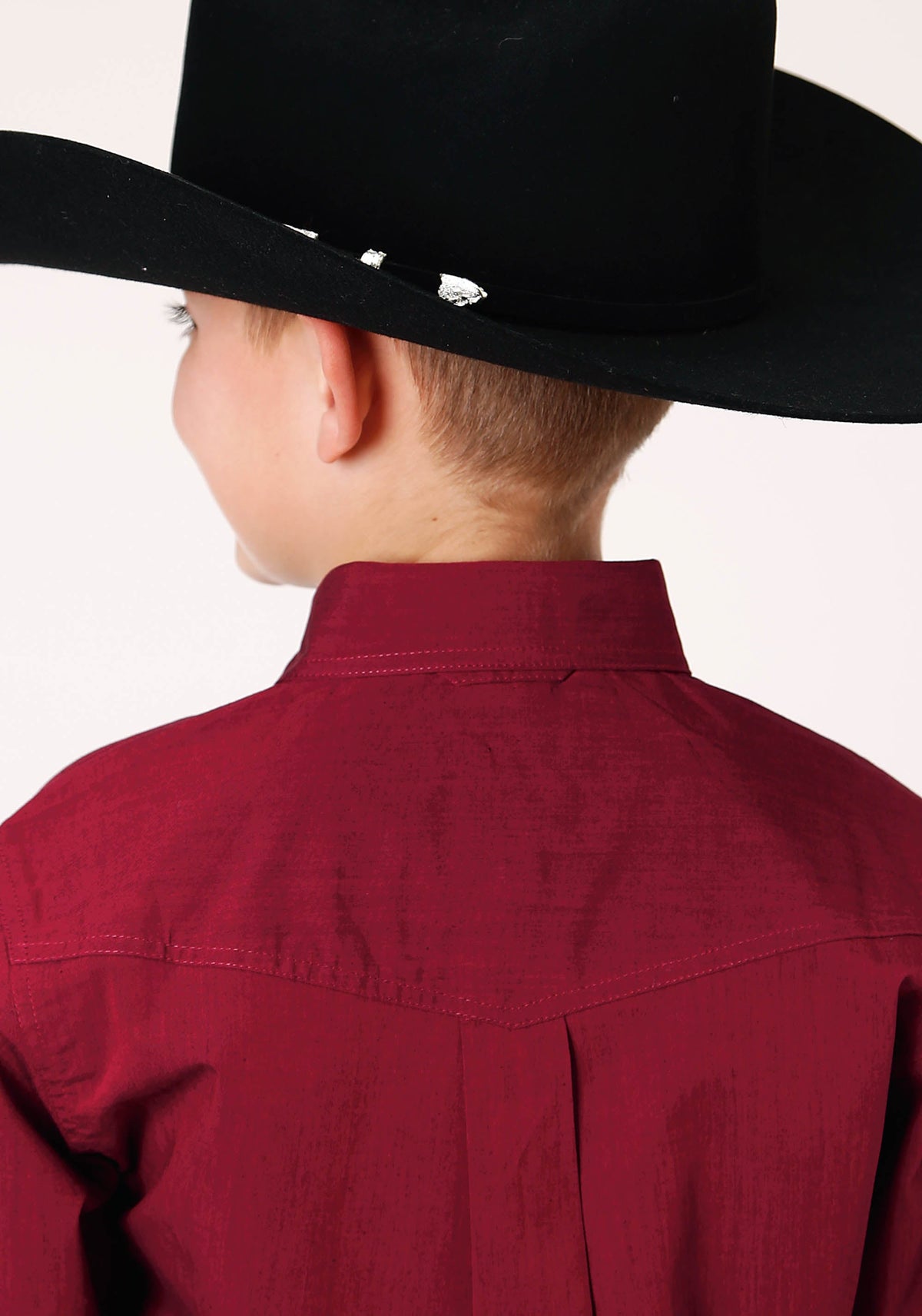 Roper Boys Long Sleeve Button Black Fill  Solid Red Western Shirt