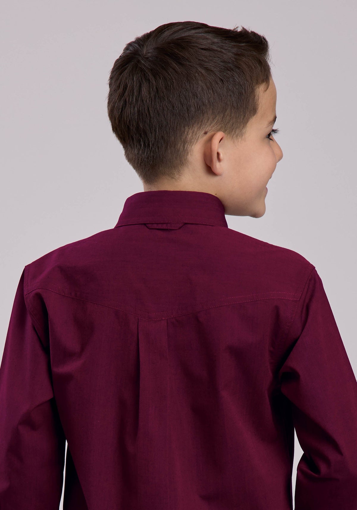 Roper Boys Long Sleeve Button Black Fill - Wine Western Shirt