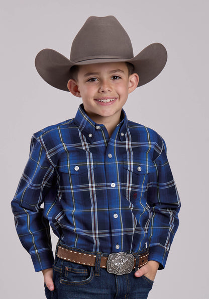 Roper Boys Long Sleeve Button Midnight Plaid Western Shirt