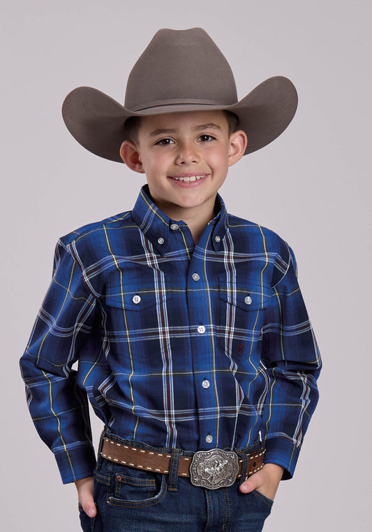 Roper Boys Long Sleeve Button Midnight Plaid Western Shirt