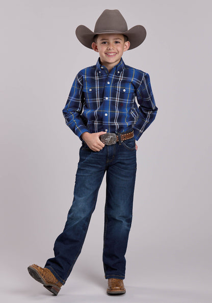 Roper Boys Long Sleeve Button Midnight Plaid Western Shirt