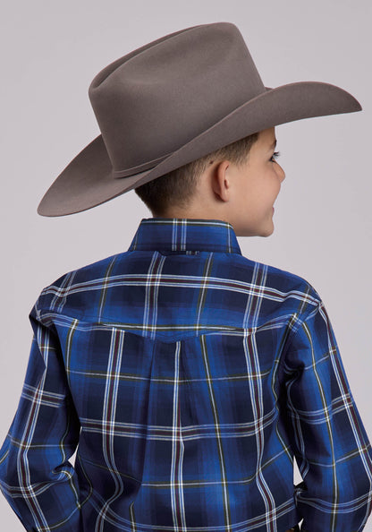 Roper Boys Long Sleeve Button Midnight Plaid Western Shirt