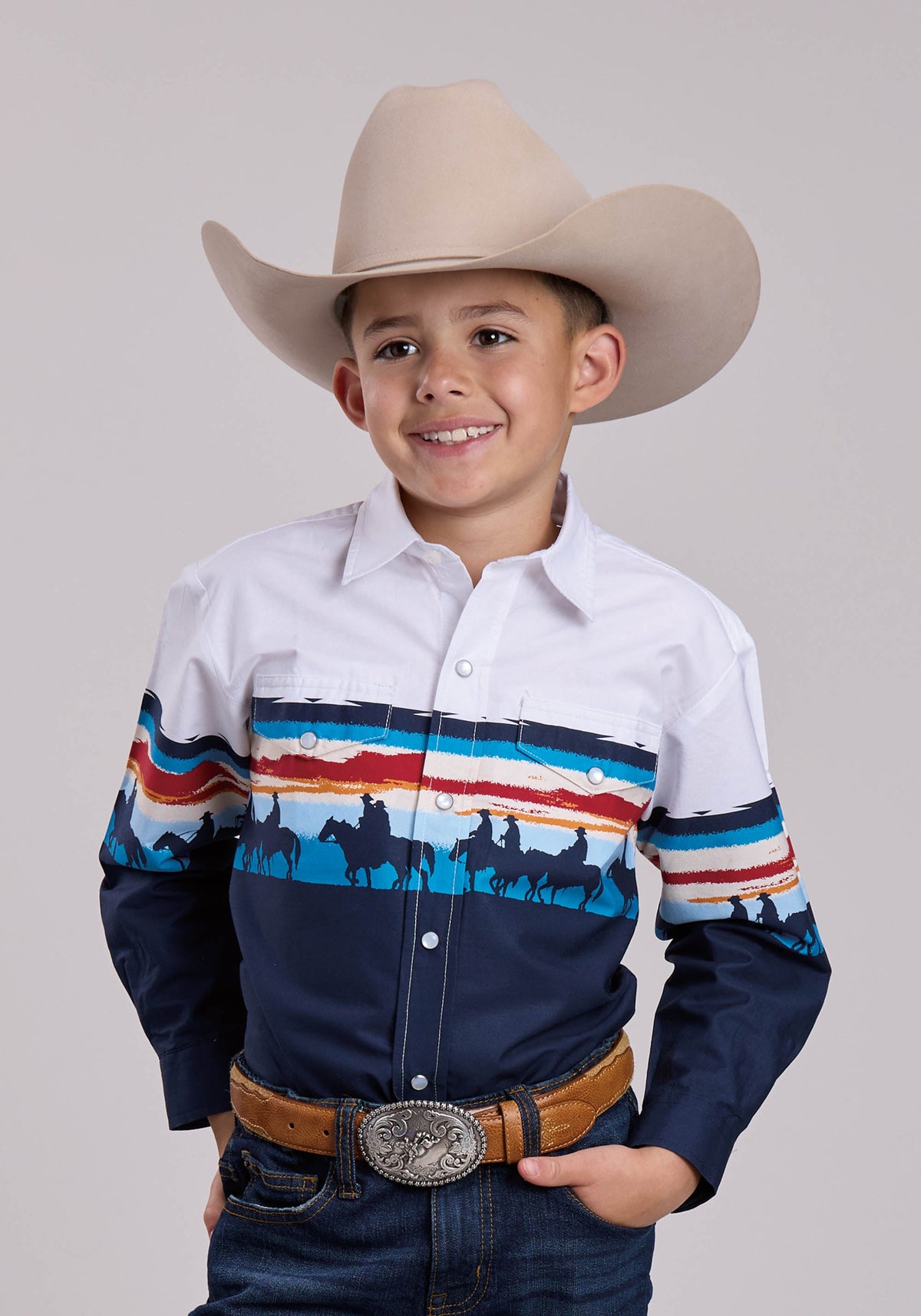 Roper Boys Roper Sunset Border Long Sleeve Snap Shirt