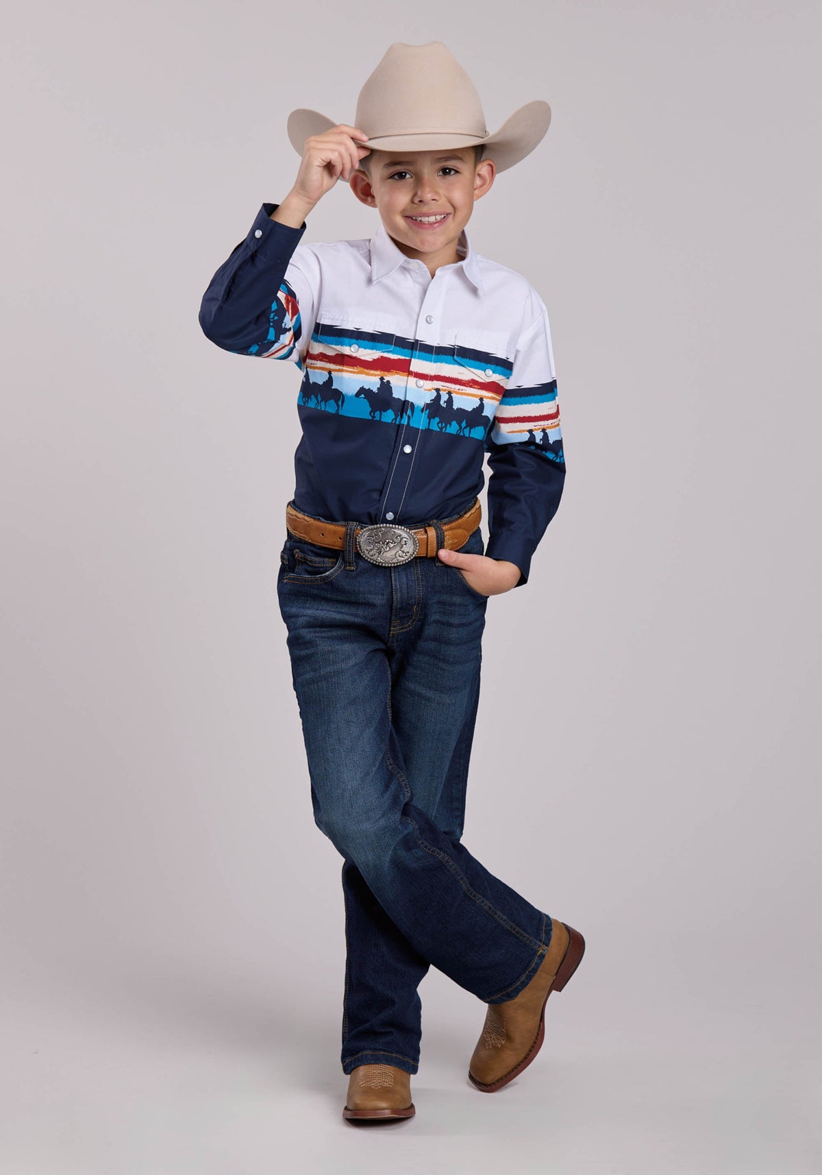 Roper Boys Roper Sunset Border Long Sleeve Snap Shirt