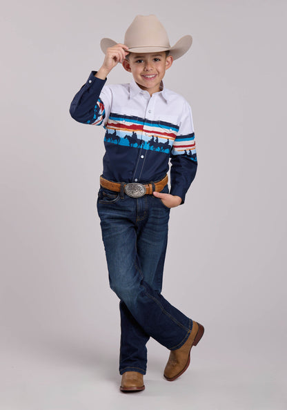 Roper Boys Roper Sunset Border Long Sleeve Snap Shirt
