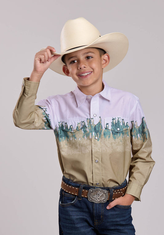 Roper Boys Roper Run Wild Border Long Sleeve Snap Shirt