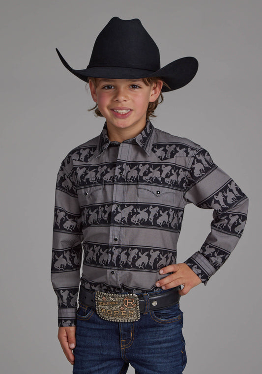 Roper Boys Horizontal Rodeo Stripe Long Sleeve Button Western Shirt