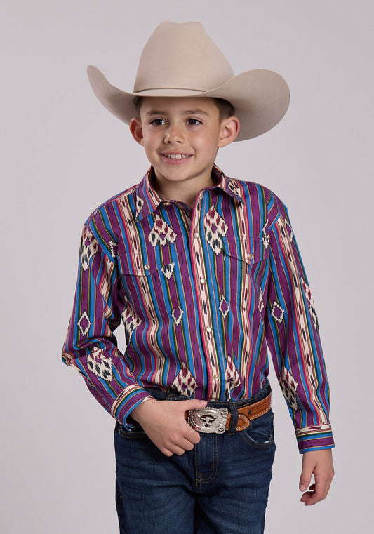 Roper Boys Long Sleeve Snap Vintage Stripe Western Shirt
