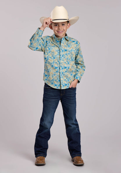 Roper Boys Roper Hibiscus Dreams Print Long Sleeve Snap Shirt