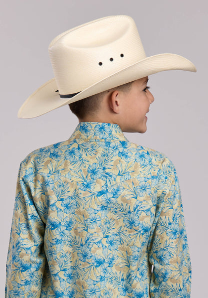 Roper Boys Roper Hibiscus Dreams Print Long Sleeve Snap Shirt