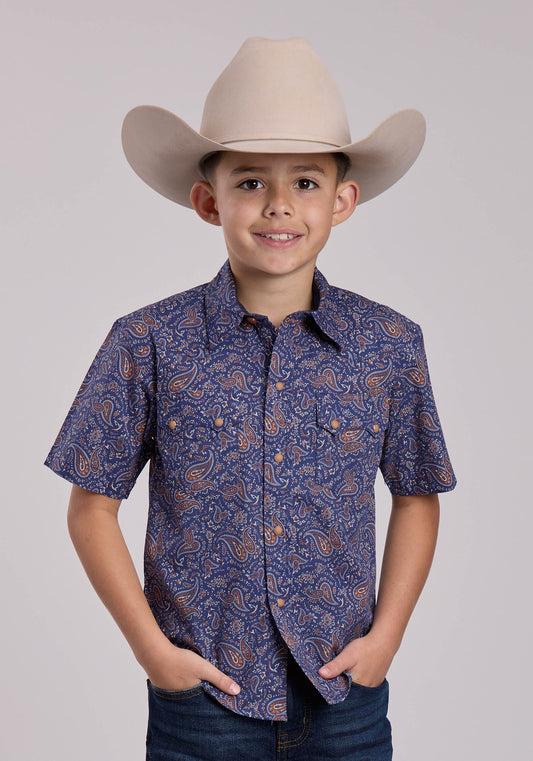 Roper Boys Roper Vintage Paisley Print Short Sleeve Snap Shirt