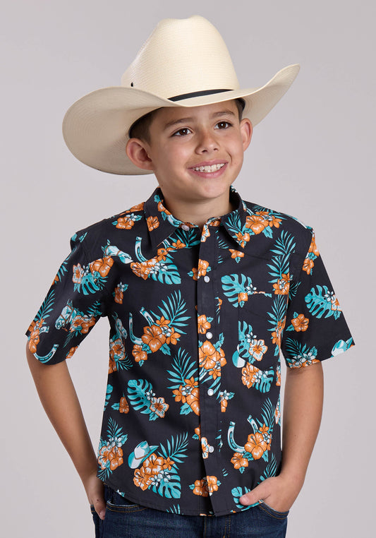 Roper Boys Roper Hawaiian Print Short Sleeve Snap Shirt