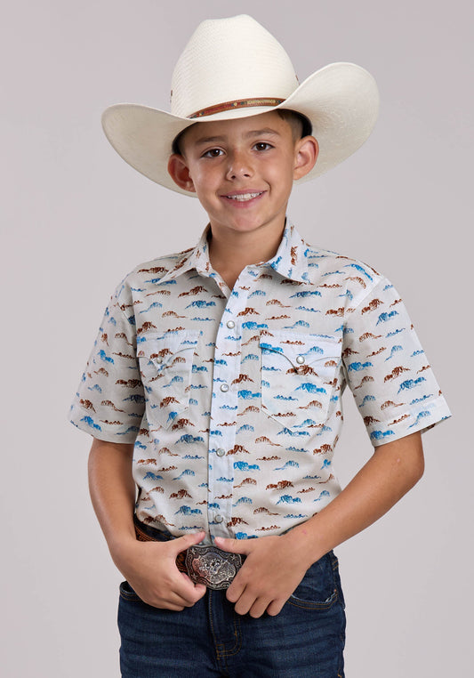 Roper Boys Roper Mesas Print Short Sleeve Snap Shirt