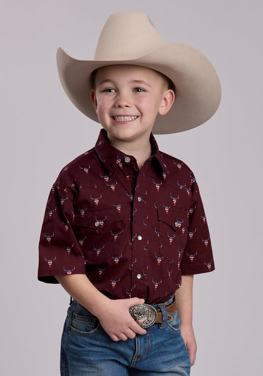 Roper Boys Roper Skull Print Short Sleeve Snap Shirt