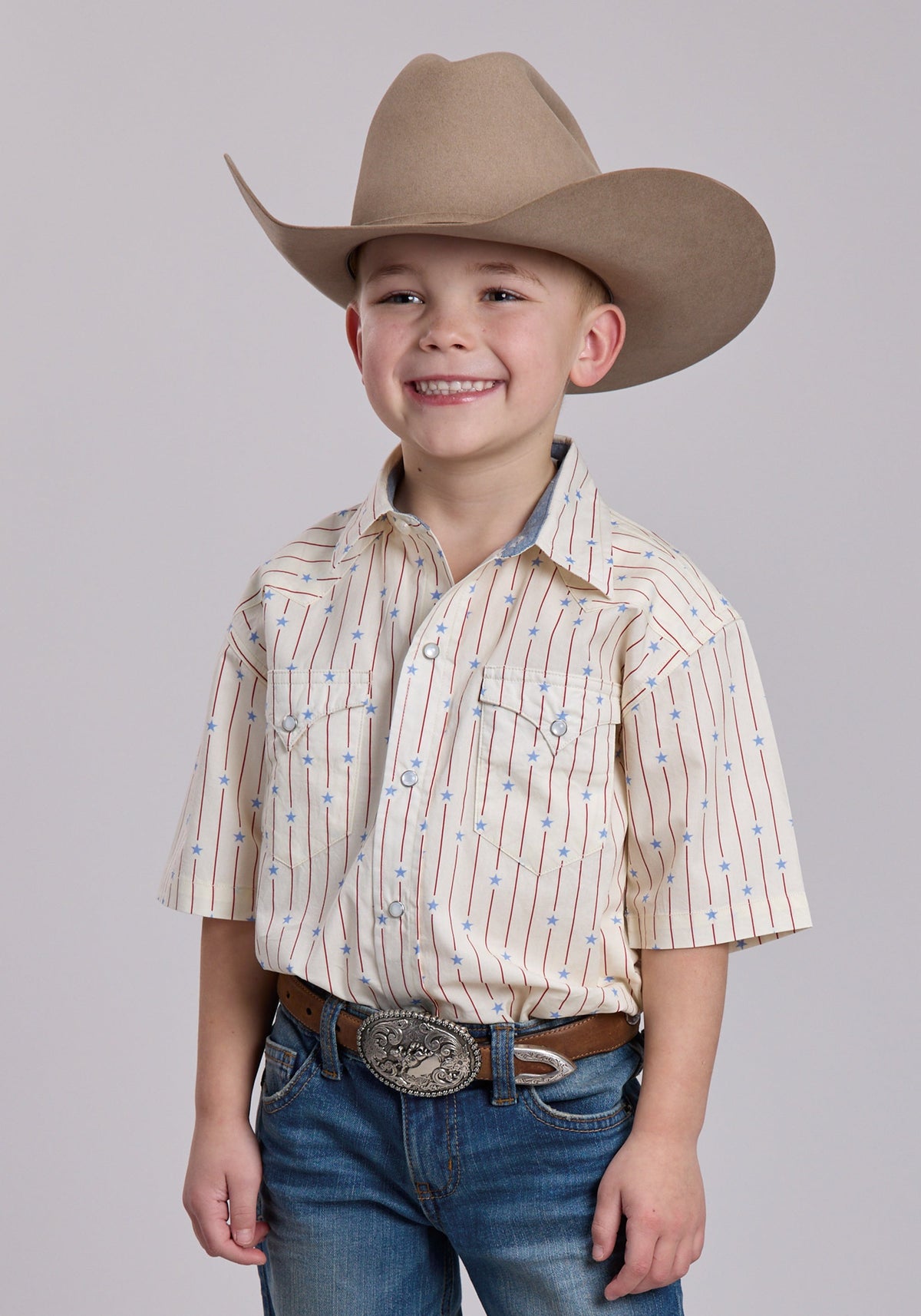 Roper Boys Roper Stars And Stripes Print Short Sleeve Snap Shirt