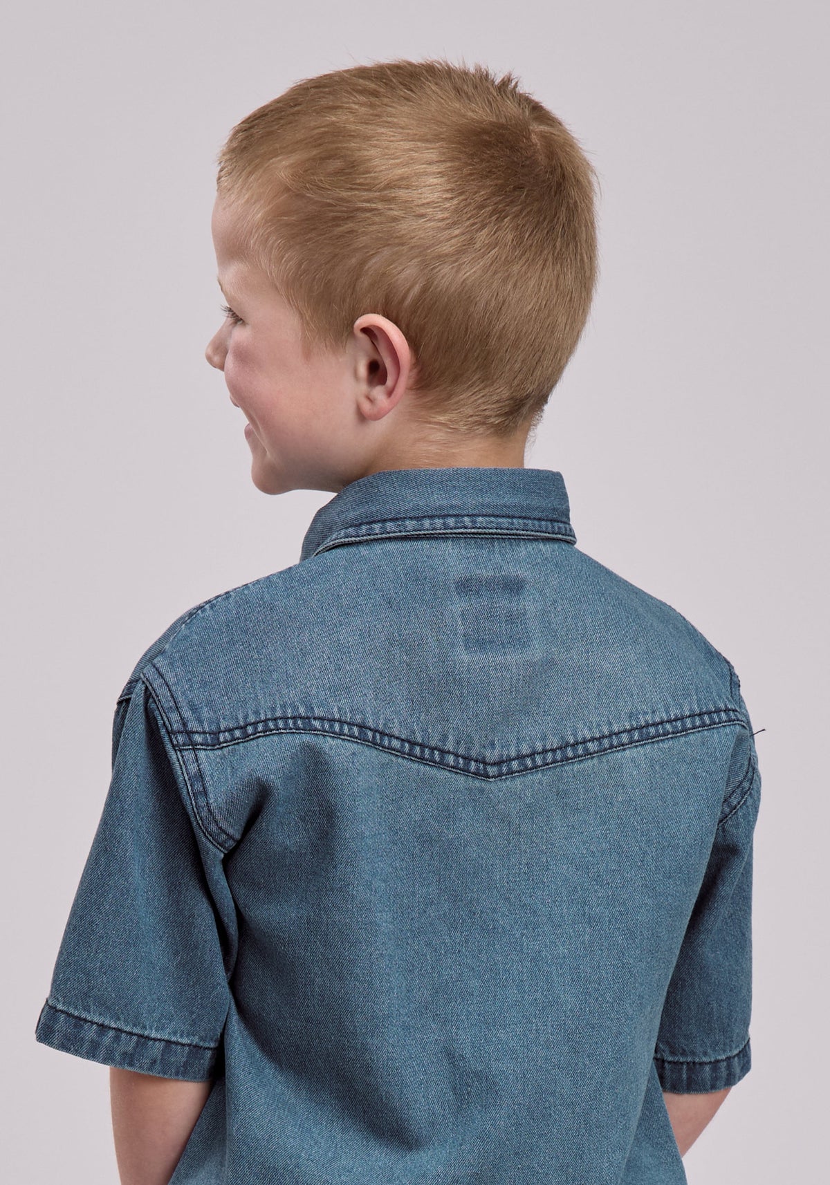Roper Boys Roper Medium Blue Denim Short Sleeve Snap Shirt