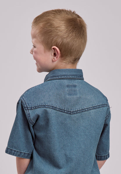 Roper Boys Roper Medium Blue Denim Short Sleeve Snap Shirt
