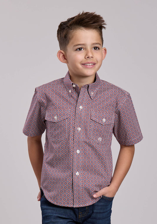 Roper Boys Roper Red Tile Foulard Short Sleeve Button Shirt