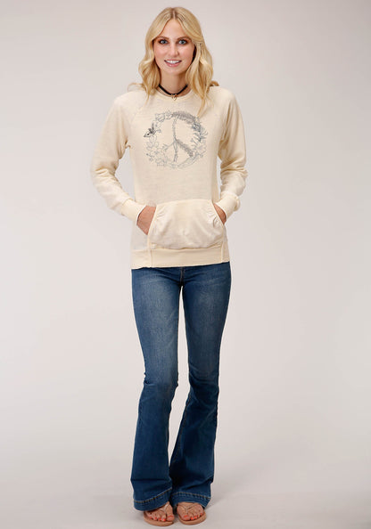 Roper Womens Long Sleeve Knit Floral Wreath Screen Print Sweatshirt