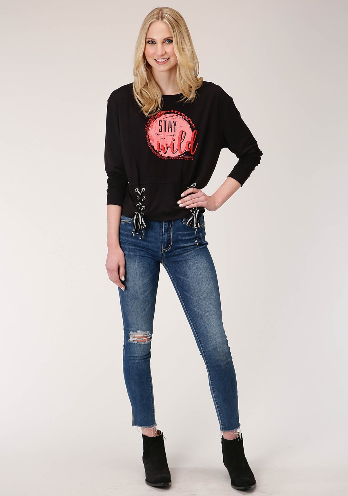 Roper Womens Long Sleeve Knit Poly Rayon Jersey Dolman Slv Crew Neck Sweatshirt