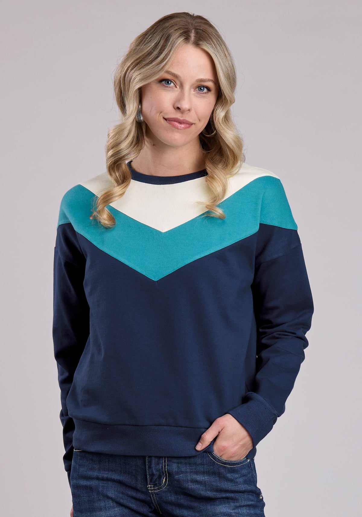 Roper Womens Long Sleeve Pullover Cotton Fleece Color Blck Sweatshirt Western Shi